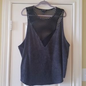 Forever 21 Plus | Black & Gray Mesh Burnout Tank